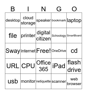 Computer Vocabulary Bingo Card