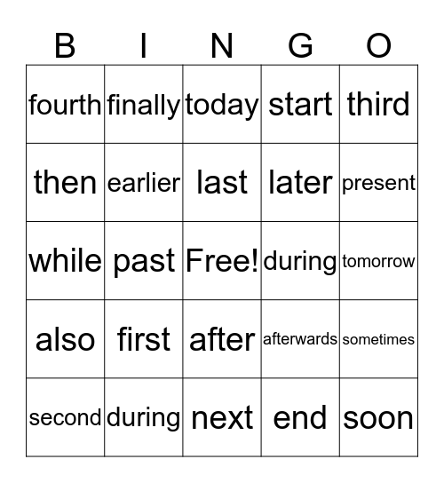 ORDER WORDS Bingo Card