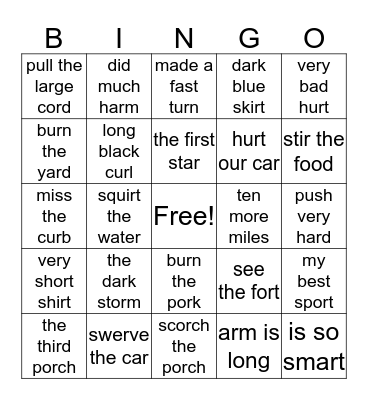 R-Controlled Bingo Card