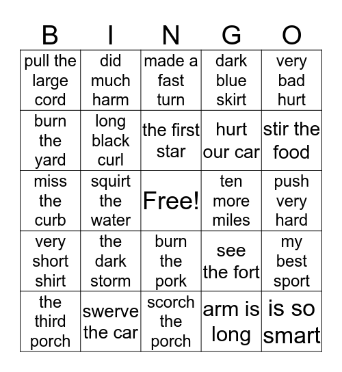 R-Controlled Bingo Card