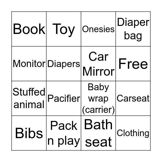 Pip's Stuff Bingo Card