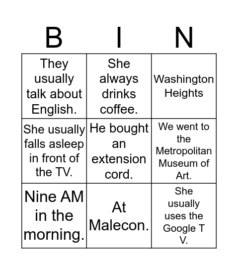 What is the Question? Bingo Card