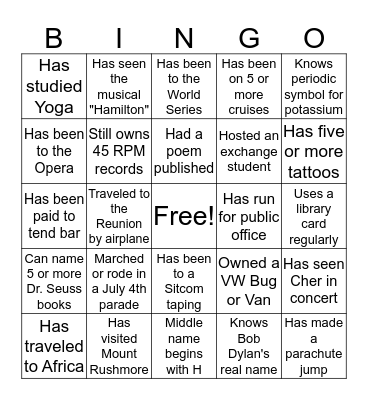 REUNION NIGHT BINGO Card