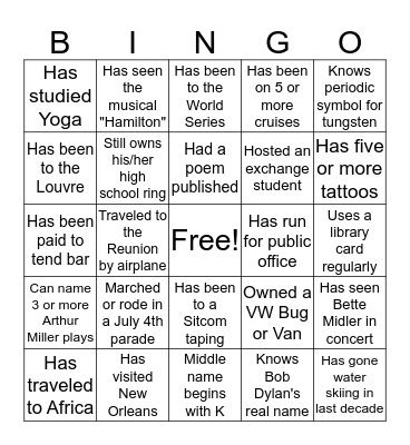 REUNION NIGHT BINGO Card