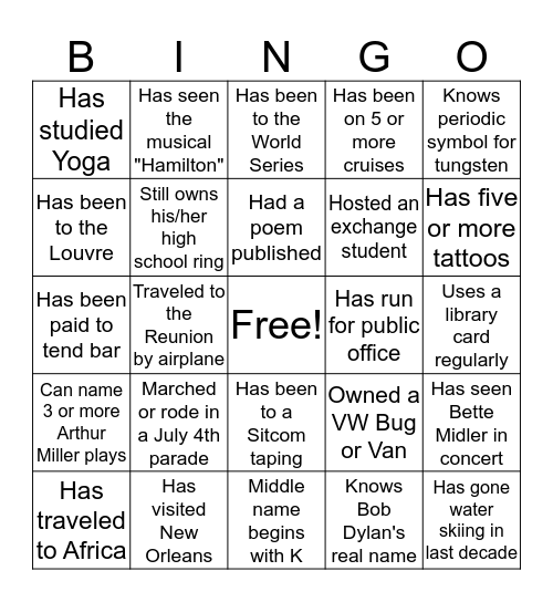 REUNION NIGHT BINGO Card