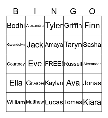 Open Door Name BINGO Card