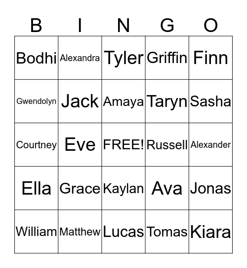 Open Door Name BINGO Card