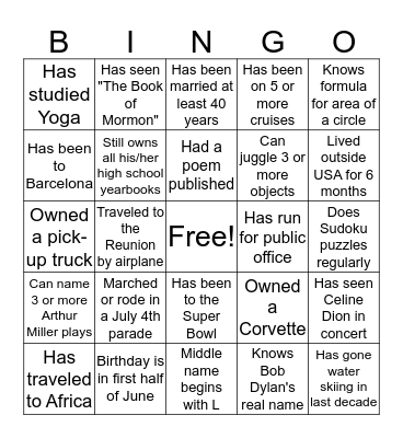 REUNION NIGHT BINGO Card