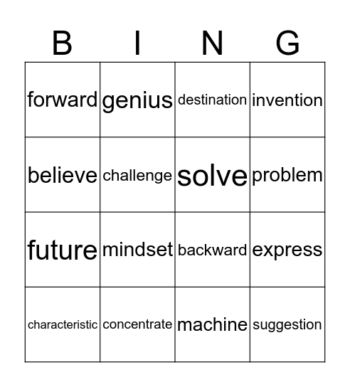 Vocabulary Bingo  Bingo Card