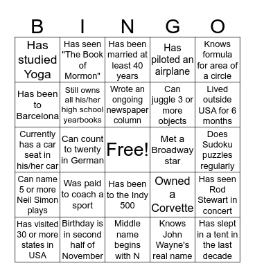 REUNION NIGHT BINGO Card