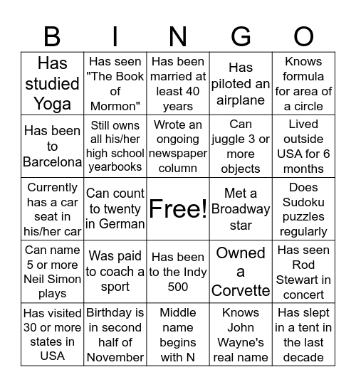 REUNION NIGHT BINGO Card