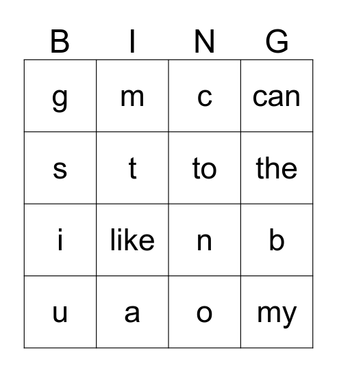 Sounds and Sight Words Bingo Card