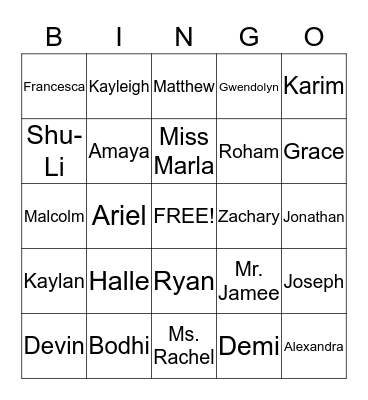 Open Door Name BINGO Card