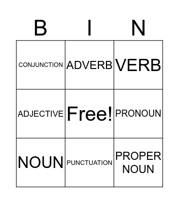 Grammar Vocabulary Bingo Card