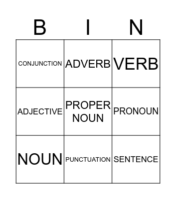 Grammar Vocabulary Bingo Card