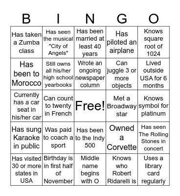 REUNION NIGHT BINGO Card