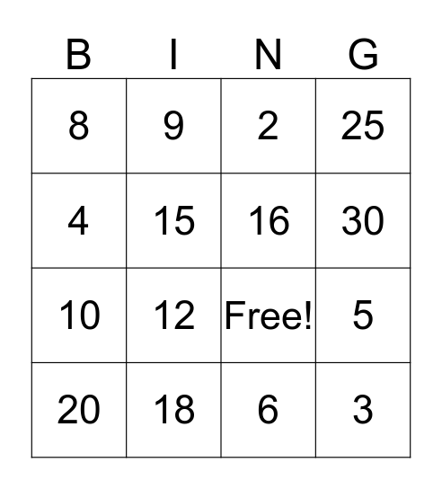 Multiplication Bingo! Bingo Card