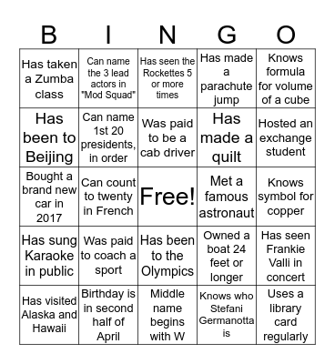 REUNION NIGHT BINGO Card