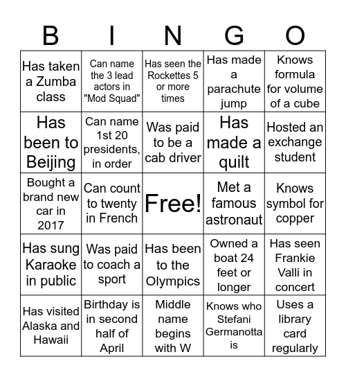 REUNION NIGHT BINGO Card