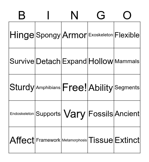 Skeletons Inside and Out Bingo Card