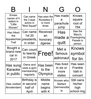 REUNION NIGHT BINGO Card