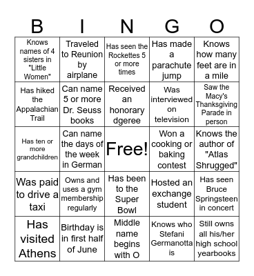 REUNION NIGHT BINGO Card