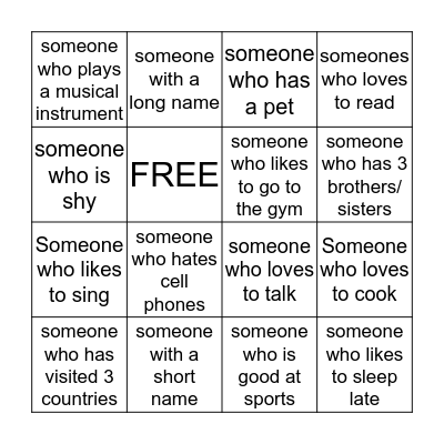 Getting to Know You BIngo Card