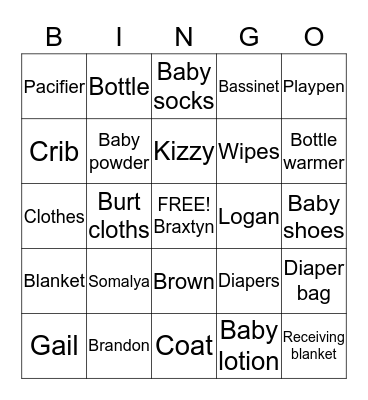 BRAXTYN Bingo Card