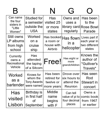 REUNION NIGHT BINGO Card