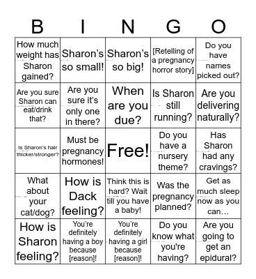Baby Shower Bingo Card