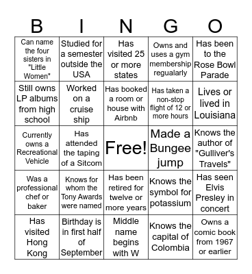 REUNION NIGHT BINGO Card