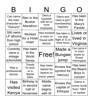 REUNION NIGHT BINGO Card