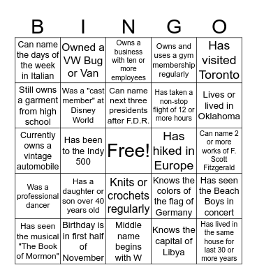 REUNION NIGHT BINGO Card