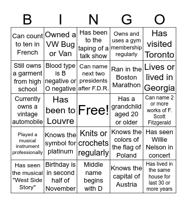 REUNION NIGHT BINGO Card