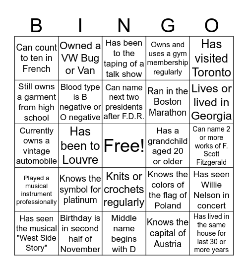 REUNION NIGHT BINGO Card