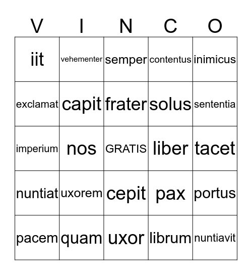 Stage 10 Vocabulary Bingo Card