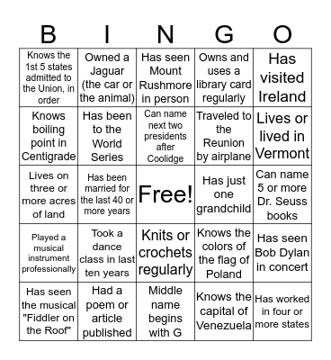 REUNION NIGHT BINGO Card