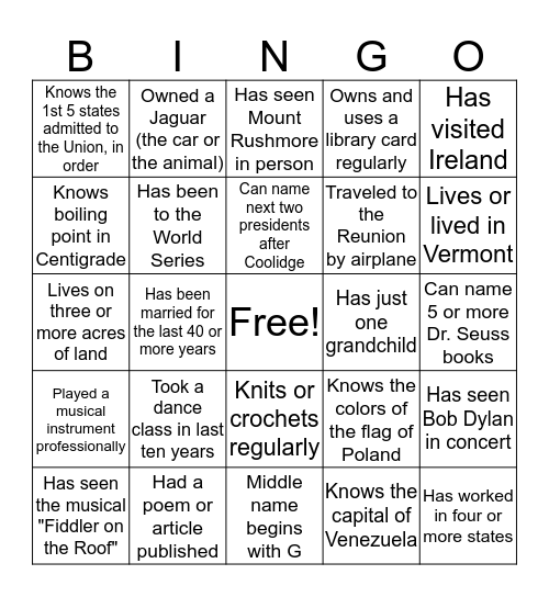 REUNION NIGHT BINGO Card