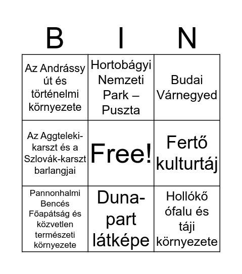 Világörökség - Magyarország Bingo Card