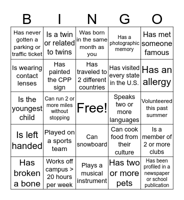 McNair Prep Ice Breaker Bingo Card