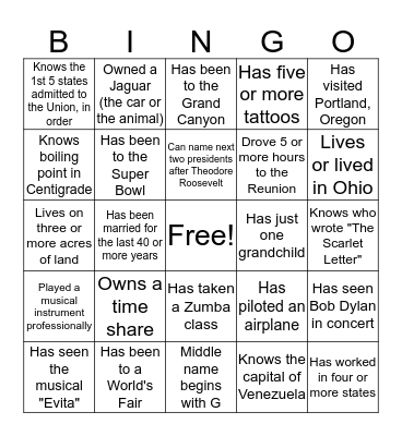 REUNION NIGHT BINGO Card