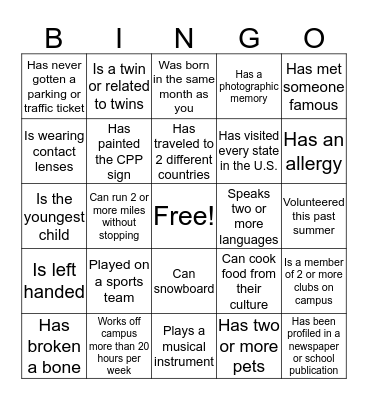 McNair Prep Ice Breaker Bingo Card