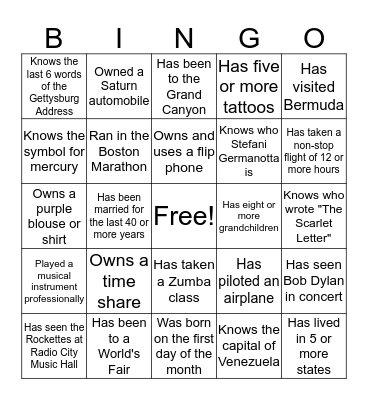 REUNION NIGHT BINGO Card
