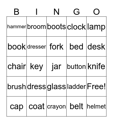 Vocabulary 1 Bingo Card