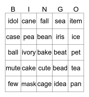 Vowel Bingo Card
