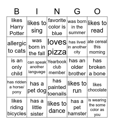 Getting to know you - find someone who... Bingo Card