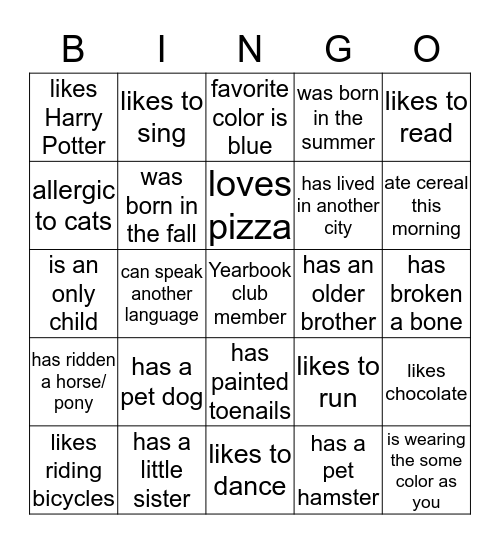 Getting to know you - find someone who... Bingo Card