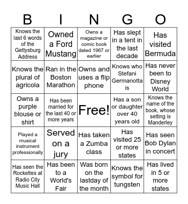 REUNION NIGHT BINGO Card