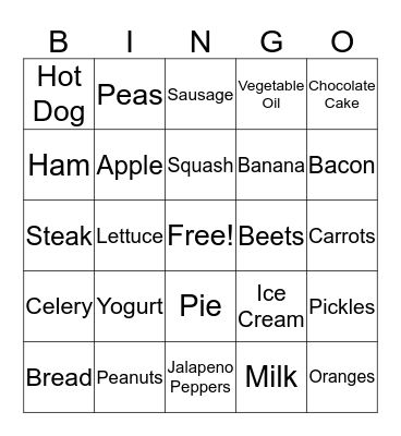 Food Bingo Card