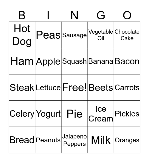 Food Bingo Card